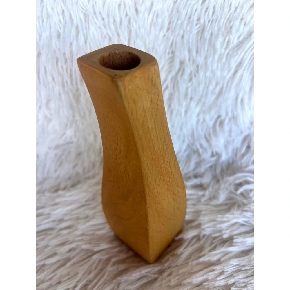 Sculptural Wooden Bud Vase Minimalist Mod Decor MCM Inspired Wood Scandinavian